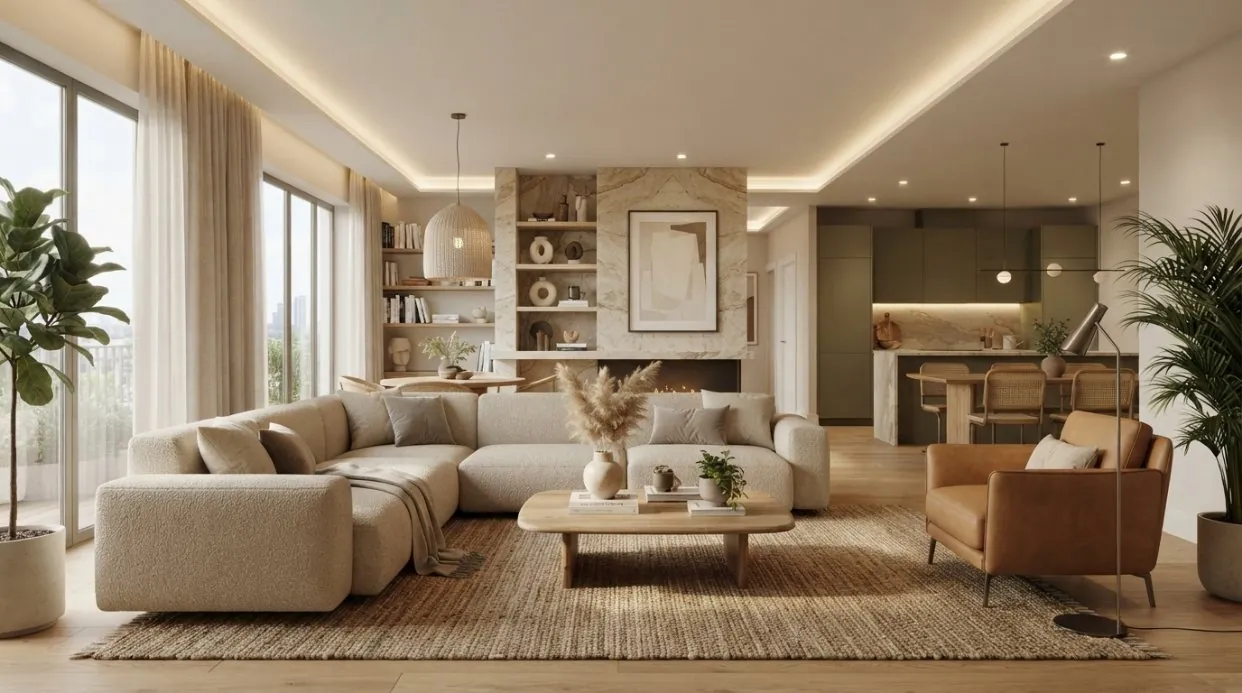 Çeşme İzmir'de deniz manzaralı modern villa projesi iç mekan tasarımı