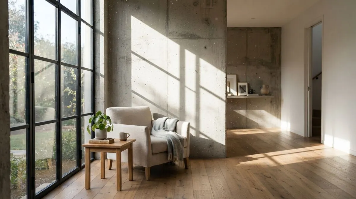 İstanbul prestij projesinde beton duvar ve doğal ışık detayı