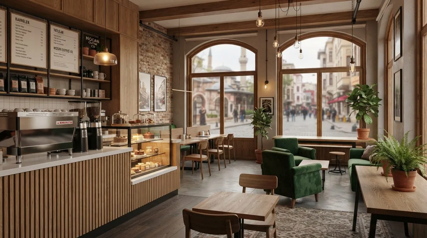 İstanbul Fatih'te tarihi dokulu kafe iç mekan tasarımı